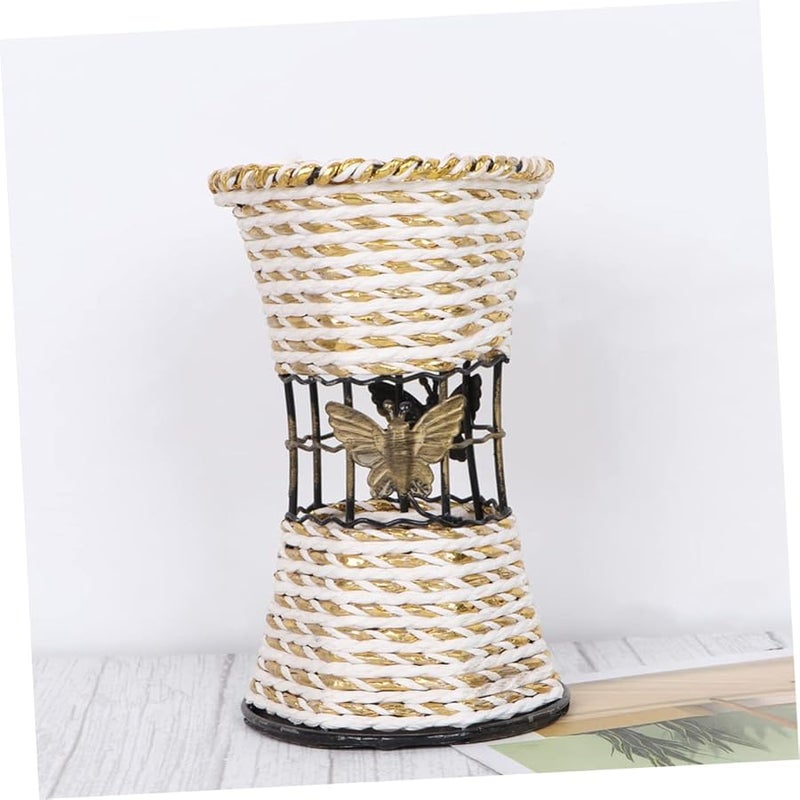 Small Iron Art Vase Simulated Rattan Woven Flower Vase for Wedding Decor - Image 4