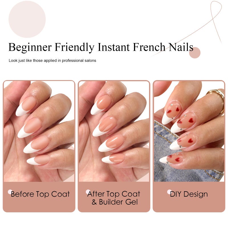 Canvalite French Tip Press on Nails Gel Nail Tips - 300Pcs Pre-Colored Quick and Easy Press on Nails Almond Fake Nails with Designs DIY Nail Extensions, Nude White - Image 4