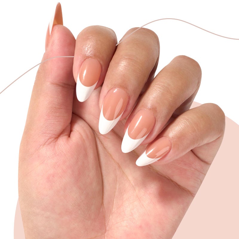 Canvalite French Tip Press on Nails Gel Nail Tips - 300Pcs Pre-Colored Quick and Easy Press on Nails Almond Fake Nails with Designs DIY Nail Extensions, Nude White - Image 2