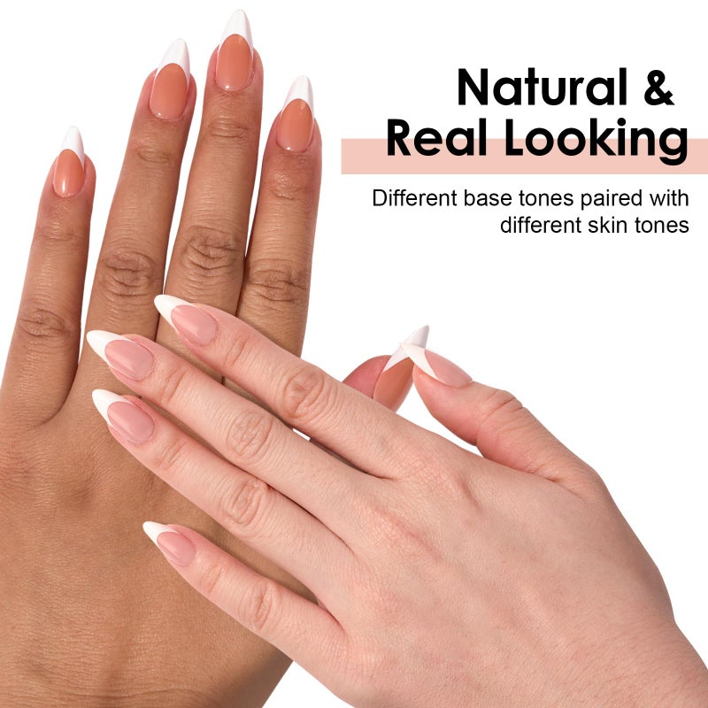 Canvalite French Tip Press on Nails Gel Nail Tips - 300Pcs Pre-Colored Quick and Easy Press on Nails Almond Fake Nails with Designs DIY Nail Extensions, Nude White - Image 5