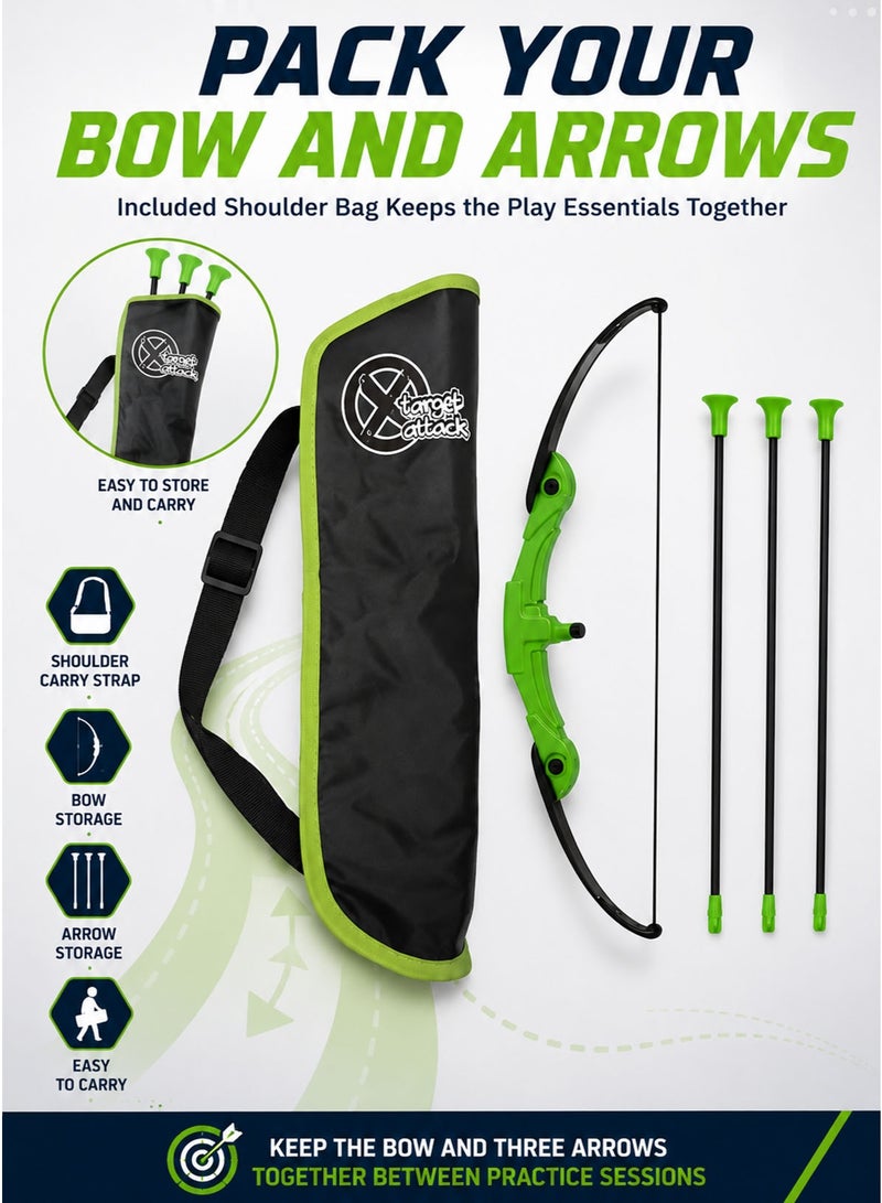 INNOV8 Sports Kids Archery Set with Freestanding Colour-Coded Scoring Target, Green-and-Black Toy Bow, 3 Suction-Cup Arrows, Adjustable Shoulder Carry Bag, Approx. 98 cm Target Stand, Aim-and-Score Accuracy, Focus and Hand-Eye Coordination Activity for Boys and Girls Ages 5+ - Image 5