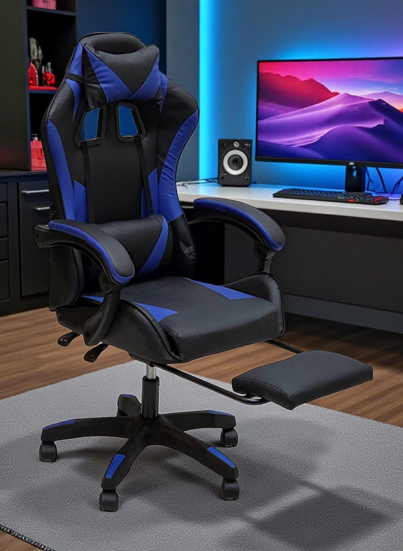 Sabir & Bros Furniture LLC SBF Gaming Chair with Footrest – Ergonomic High Back PU Leather Office & Computer Chair, Adjustable Height, Reclining Backrest, Headrest & Lumbar Support, Blue Black - Image 3