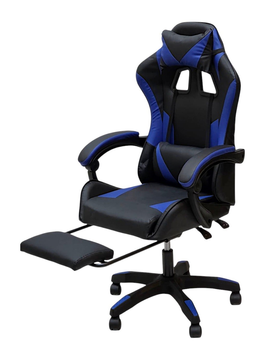 SBF Gaming Chair with Footrest – Ergonomic High Back PU Leather Office & Computer Chair, Adjustable Height, Reclining Backrest, Headrest & Lumbar Support, Blue Black