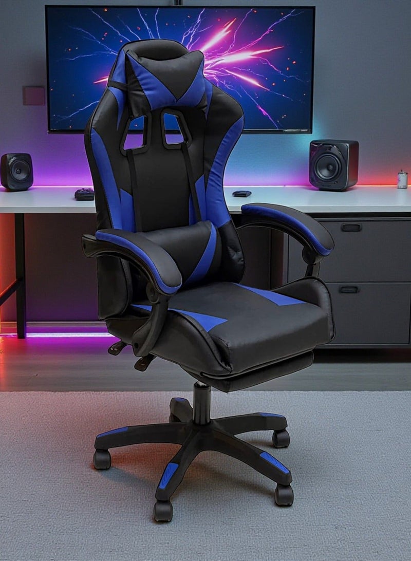 Sabir & Bros Furniture LLC SBF Gaming Chair with Footrest – Ergonomic High Back PU Leather Office & Computer Chair, Adjustable Height, Reclining Backrest, Headrest & Lumbar Support, Blue Black - Image 2