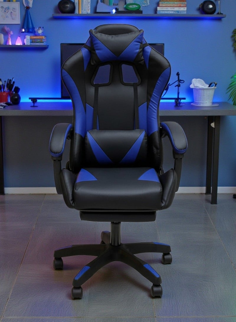 Sabir & Bros Furniture LLC SBF Gaming Chair with Footrest – Ergonomic High Back PU Leather Office & Computer Chair, Adjustable Height, Reclining Backrest, Headrest & Lumbar Support, Blue Black - Image 4