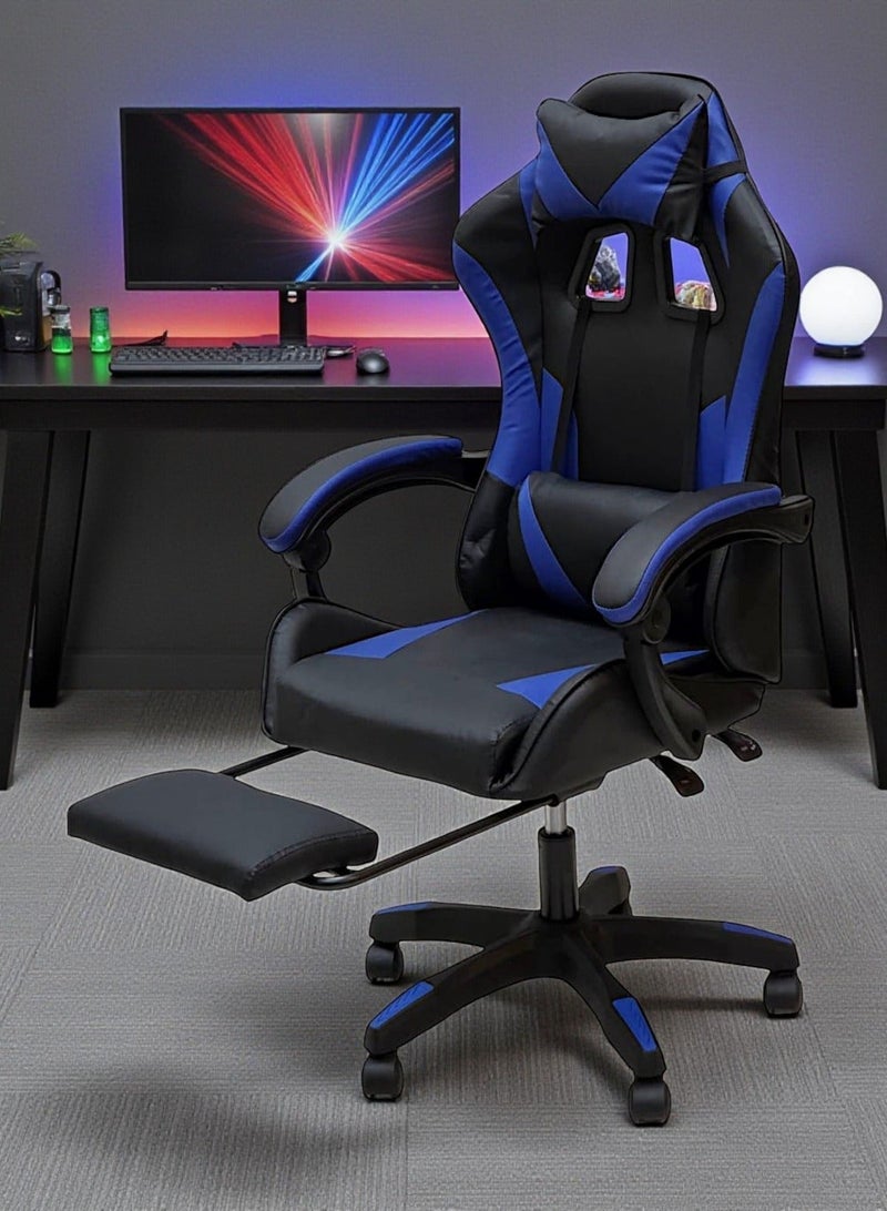 Sabir & Bros Furniture LLC SBF Gaming Chair with Footrest – Ergonomic High Back PU Leather Office & Computer Chair, Adjustable Height, Reclining Backrest, Headrest & Lumbar Support, Blue Black - Image 5