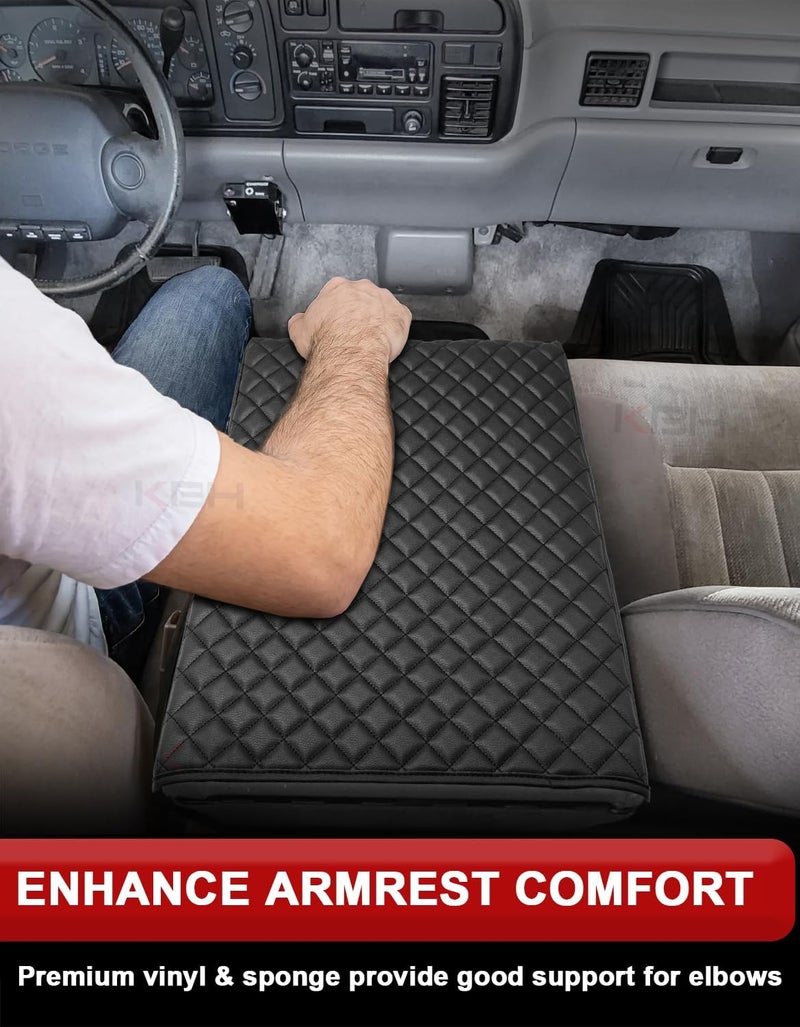 KBH Center Console Armrest Cover for Dodge Ram 1994-2001, 19"x15" Jump Seat, Vinyl Leather Interior Accessories, Anti-Scratch, Black - Image 4