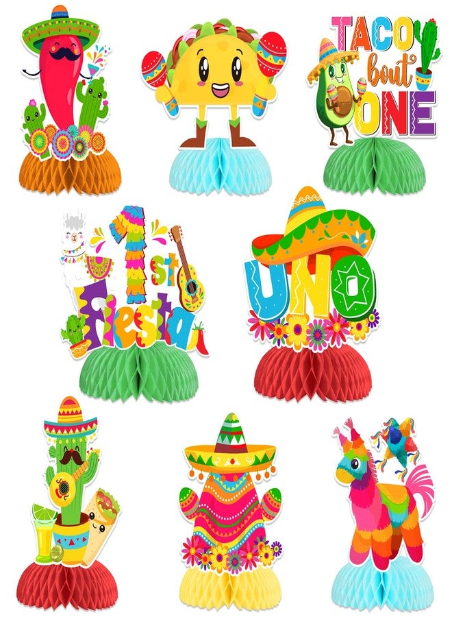 Balterever Fiesta Birthday Decorations 8pcs Mexican Fiesta Birthday Honeycomb Centerpieces First Fiesta Table Decorations for First Fiesta Birthday Party Taco Bout One Party UNO Table Decorations - Image 1