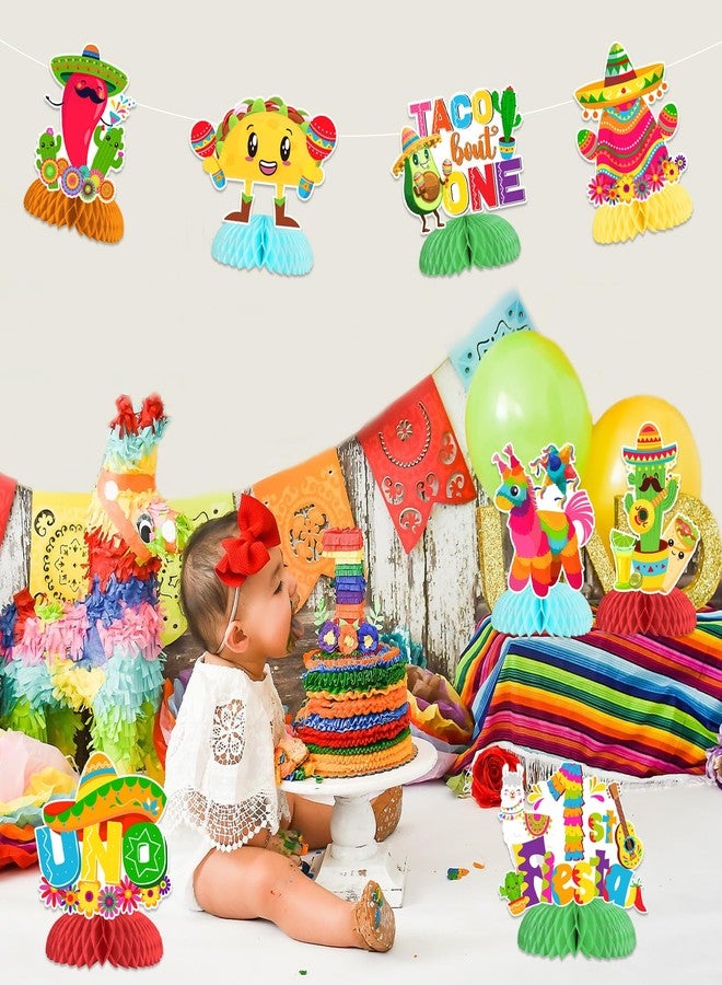 Balterever Fiesta Birthday Decorations 8pcs Mexican Fiesta Birthday Honeycomb Centerpieces First Fiesta Table Decorations for First Fiesta Birthday Party Taco Bout One Party UNO Table Decorations - Image 3