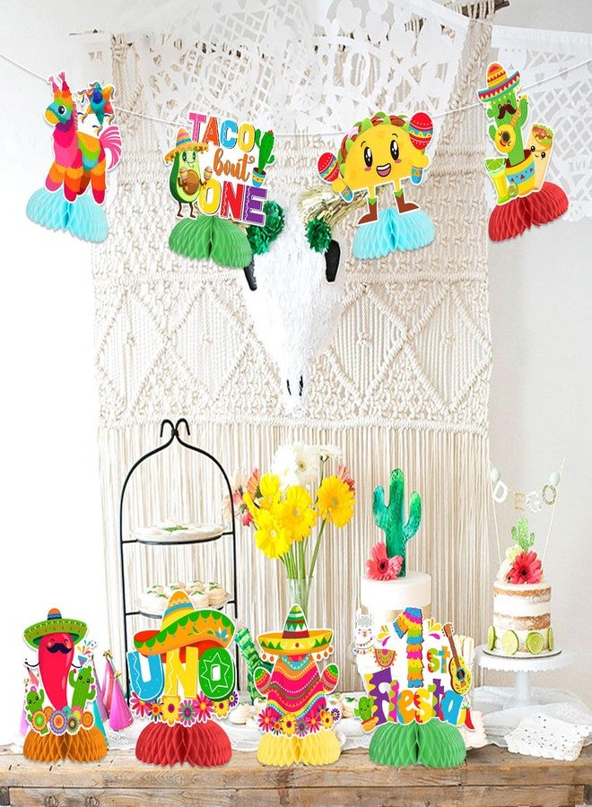 Balterever Fiesta Birthday Decorations 8pcs Mexican Fiesta Birthday Honeycomb Centerpieces First Fiesta Table Decorations for First Fiesta Birthday Party Taco Bout One Party UNO Table Decorations - Image 2