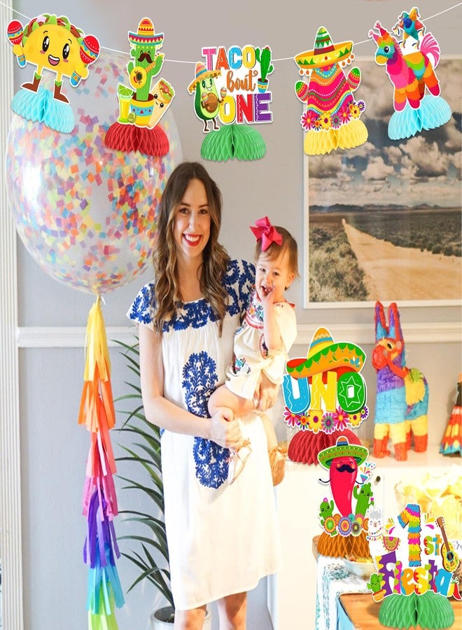 Balterever Fiesta Birthday Decorations 8pcs Mexican Fiesta Birthday Honeycomb Centerpieces First Fiesta Table Decorations for First Fiesta Birthday Party Taco Bout One Party UNO Table Decorations - Image 4