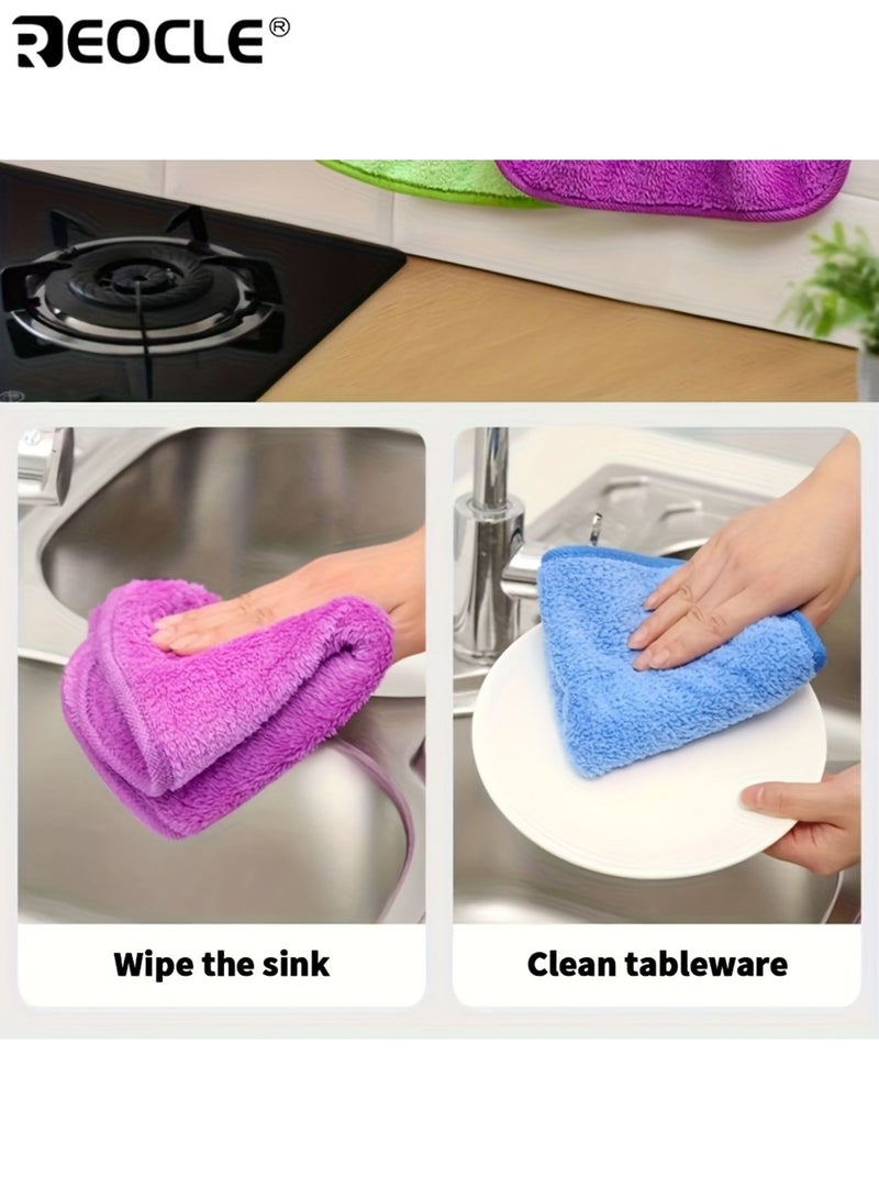 REOCLE 3pcs Absorbent Kitchen Hand Towels Plain Thickened Hanging Design Easy to Clean Super Soft Coral Velvet Suitable for Home Kitchen Bathroom Washbasin - Image 5