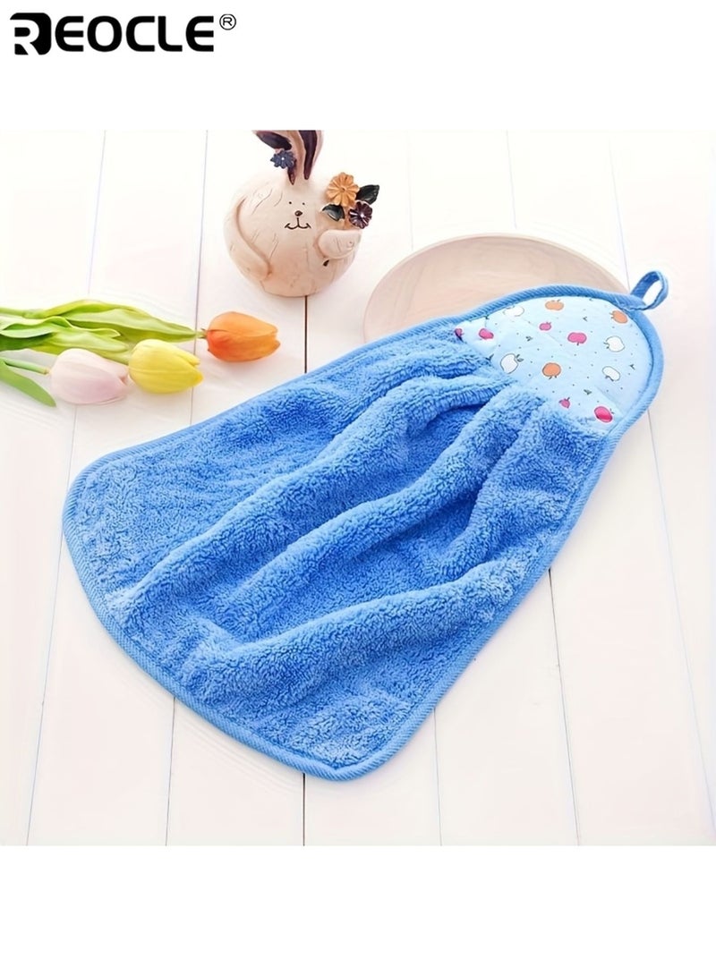 REOCLE 3pcs Absorbent Kitchen Hand Towels Plain Thickened Hanging Design Easy to Clean Super Soft Coral Velvet Suitable for Home Kitchen Bathroom Washbasin - Image 3