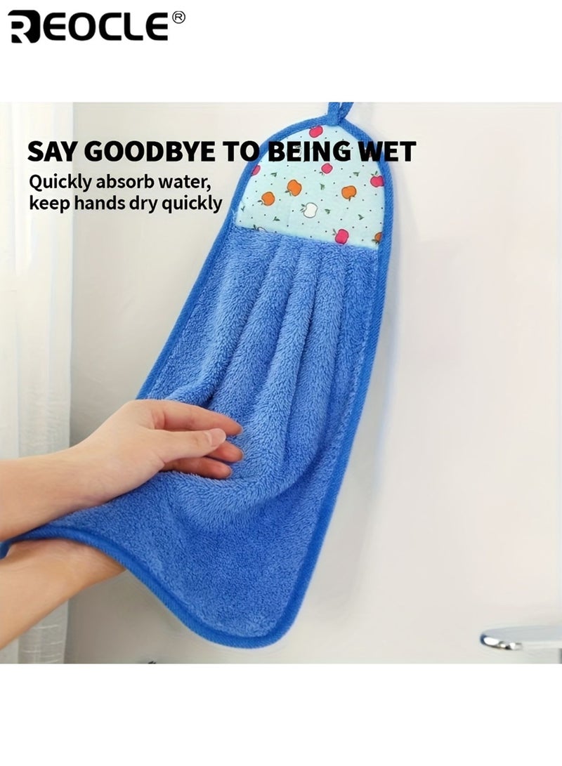 REOCLE 3pcs Absorbent Kitchen Hand Towels Plain Thickened Hanging Design Easy to Clean Super Soft Coral Velvet Suitable for Home Kitchen Bathroom Washbasin - Image 4