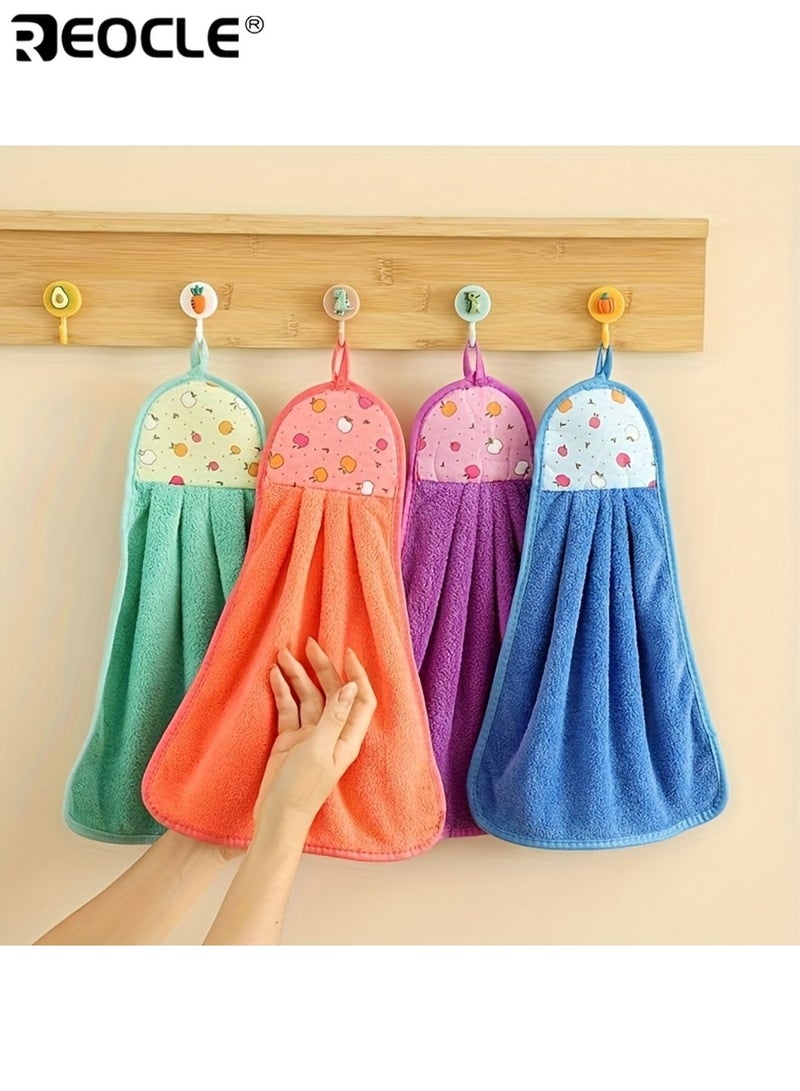 REOCLE 3pcs Absorbent Kitchen Hand Towels Plain Thickened Hanging Design Easy to Clean Super Soft Coral Velvet Suitable for Home Kitchen Bathroom Washbasin - Image 2