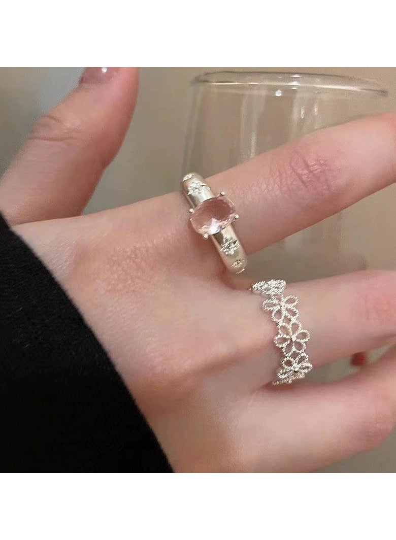 Goolsky خاتم زهور مجوف رقيق للنساء - أناقة صيفية ناعمة، تصميم فاخر صغير، خاتم قابل للتعديل للإصبع الصغير والإصبع السبابة