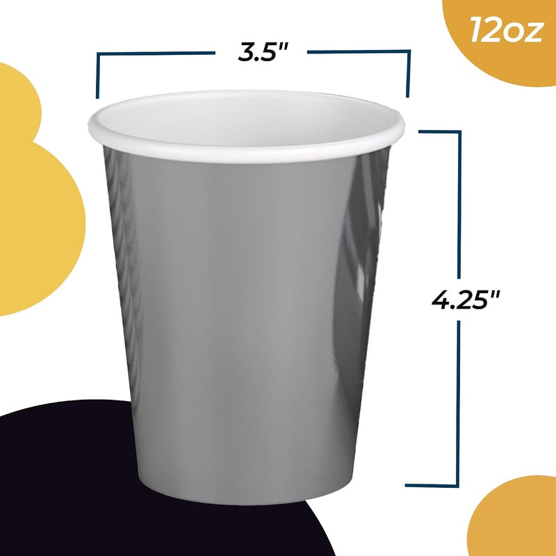 Party Solids Silver Paper Cups 12 oz Durable Disposable Cups 100 Paper Tumblers for Hot Drinks and Cold Drinks Thick 280 GSM Hot Cup for Tea & Coffee Cup To Go Fun Colors for Parties & Events - Image 3