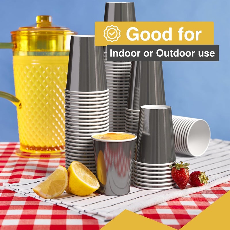 Party Solids Silver Paper Cups 12 oz Durable Disposable Cups 100 Paper Tumblers for Hot Drinks and Cold Drinks Thick 280 GSM Hot Cup for Tea & Coffee Cup To Go Fun Colors for Parties & Events - Image 5