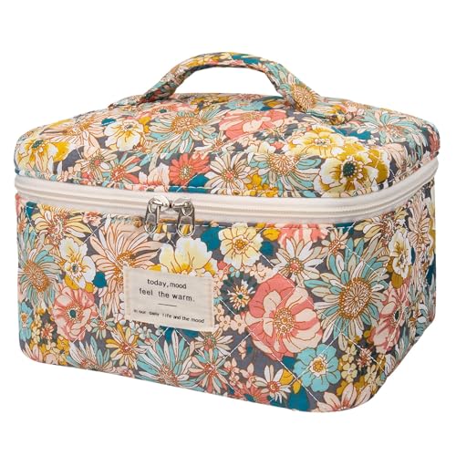 Gosect Large Makeup Bag, Cute Cosmetic Bag for Women Girls, Floral Coquette Aesthetic Toiletry Bag, Travel Make Up Organizer Bag (South Twigs Flower) - Image 1