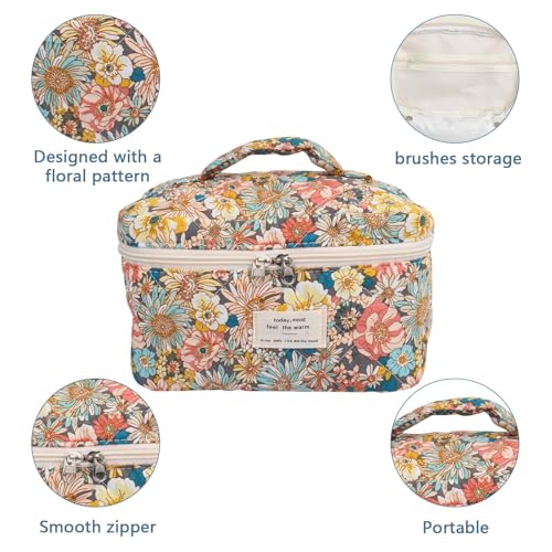 Gosect Large Makeup Bag, Cute Cosmetic Bag for Women Girls, Floral Coquette Aesthetic Toiletry Bag, Travel Make Up Organizer Bag (South Twigs Flower) - Image 4