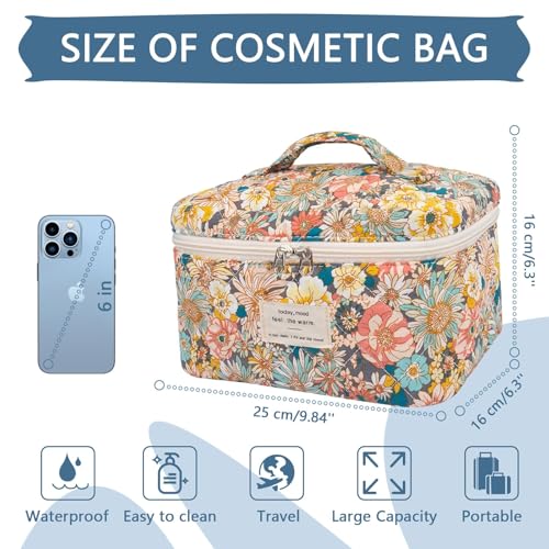 Gosect Large Makeup Bag, Cute Cosmetic Bag for Women Girls, Floral Coquette Aesthetic Toiletry Bag, Travel Make Up Organizer Bag (South Twigs Flower) - Image 2