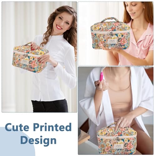 Gosect Large Makeup Bag, Cute Cosmetic Bag for Women Girls, Floral Coquette Aesthetic Toiletry Bag, Travel Make Up Organizer Bag (South Twigs Flower) - Image 3