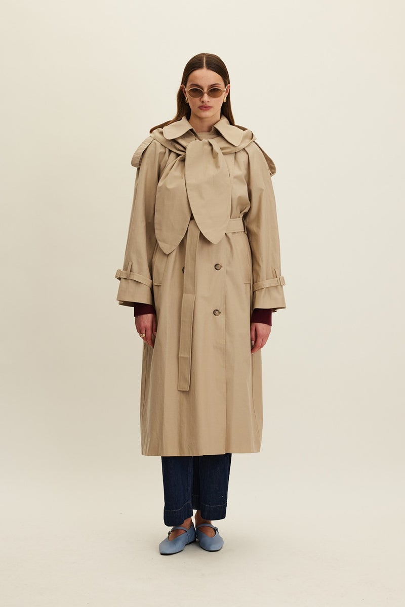 Manuka Tokyo Hooded Trench Coat Camel  - Image 1