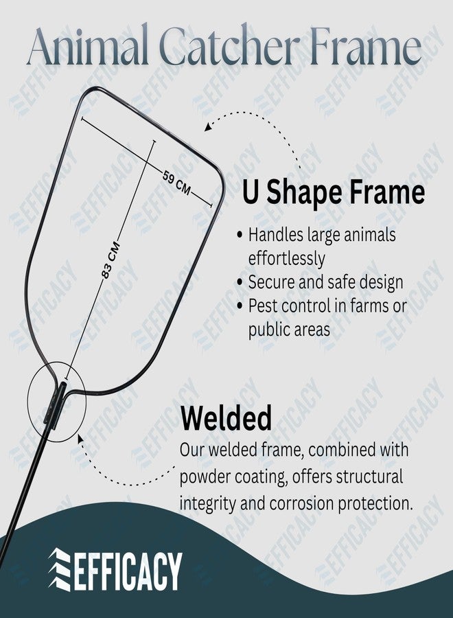 Efficacy Dog Catcher Net with (Blue) Net Frame 83x59 Cm Fixed Handle 116 cm Nylon Net & Mild Steel Rod Animal Control Catcher U-Shaped Frame Design for Dog and Other Stray Wild Life Animals Rescues - Image 3