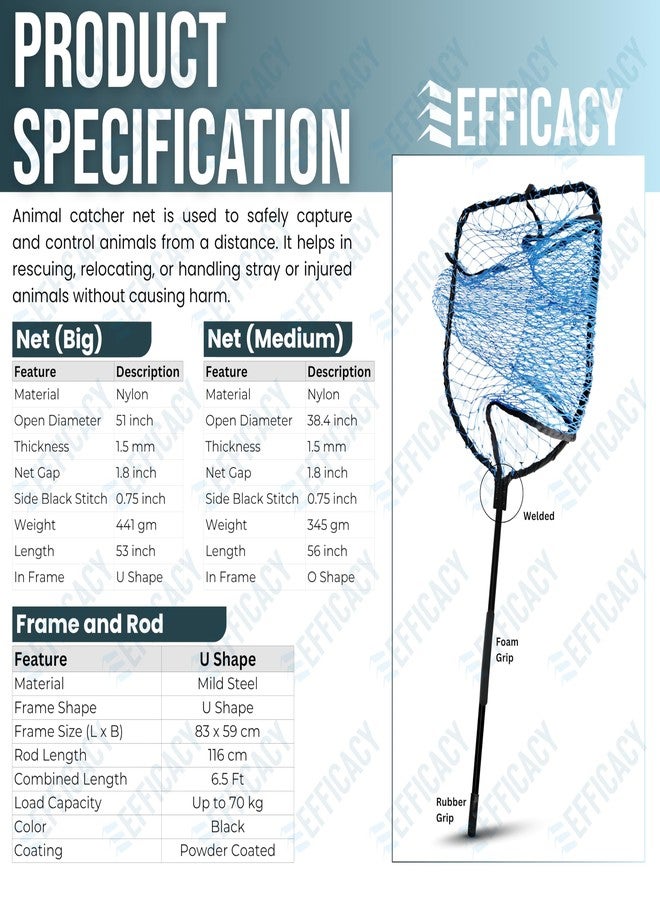 Efficacy Dog Catcher Net with (Blue) Net Frame 83x59 Cm Fixed Handle 116 cm Nylon Net & Mild Steel Rod Animal Control Catcher U-Shaped Frame Design for Dog and Other Stray Wild Life Animals Rescues - Image 5