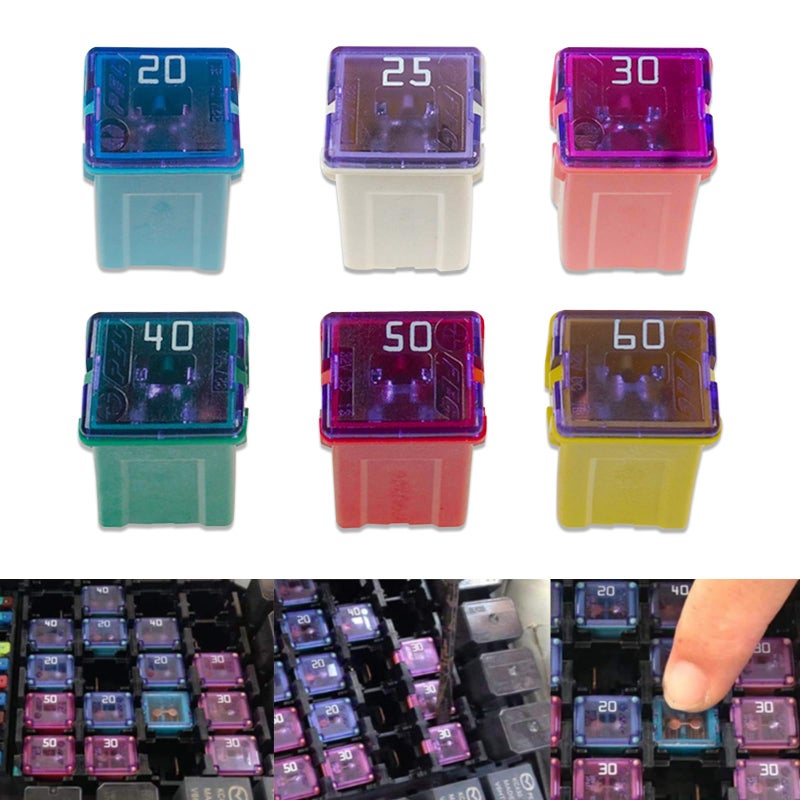 Flygun 6 PCS Car Fuse Combination Kit 106 x 047 x 039 20A25A30A40A50A60A 32V Square Blade Fuse Auto Replacement Accessories Compatible with Many Types of Vehicles Multicolored