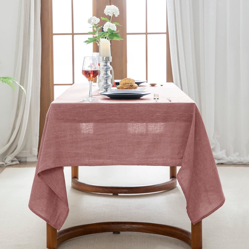 Everly 100% Pure Linen Rectangle Tablecloths 60X84Inches For Dining Buffet Parties Picnic Events Weddings And Restaurants Decorative Halloween Thanksgiving Machine Washable Tablecloths-Muddy Pink - Image 4