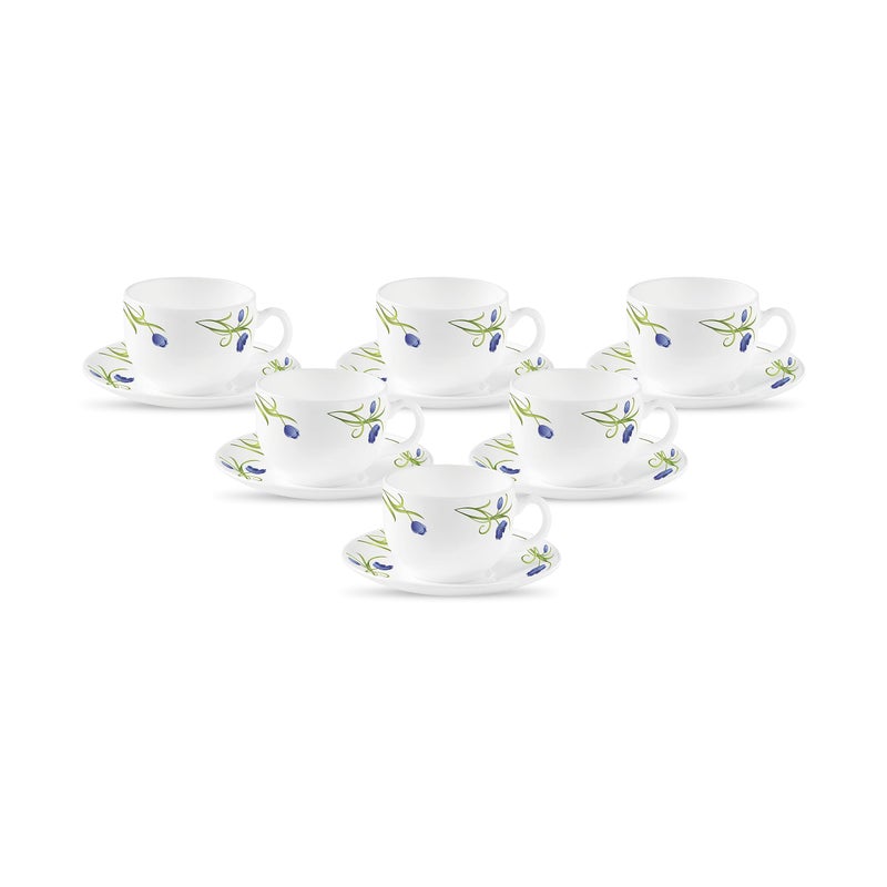 La Opala Diva, Pearl Collection Opal Glass Crockery | Cup & Saucer, Set of 12 | Turquoise Trims, 160 ml | for Tea & Coffee | Microwave Safe | 100% Vegetarian | Extra Strong | Super Light | Super White - Image 5