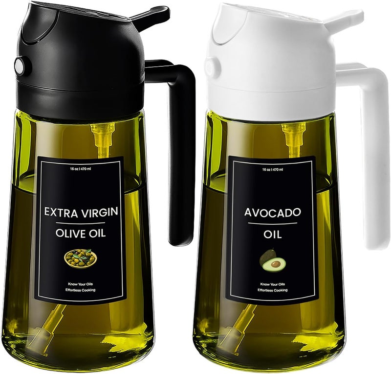 CXINYI - 16oz/470ml Olive Oil Dispenser for Kitchen with Stickers - 2 in 1 Olive Oil Sprayer for Cooking, Air Fryer, and Salad, Black&White (Light-Proof Kitchen Gadget) - Image 1
