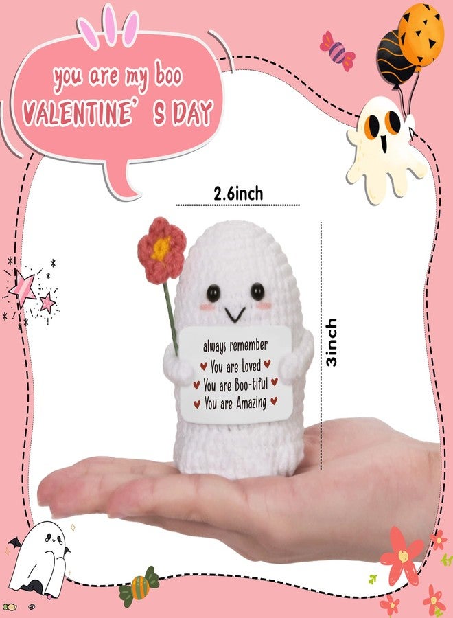 Frabaca Handmade Crochet Ghost Plush with Flower & Positive Affirmations,You are Loved Caring Gift for Valentine's, Birthday, Halloween, Uplifting Present for Her, Him, Friends, Self - Care - Image 2