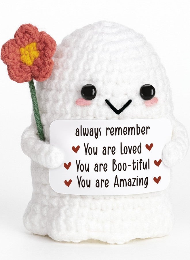 Frabaca Handmade Crochet Ghost Plush with Flower & Positive Affirmations,You are Loved Caring Gift for Valentine's, Birthday, Halloween, Uplifting Present for Her, Him, Friends, Self - Care - Image 1