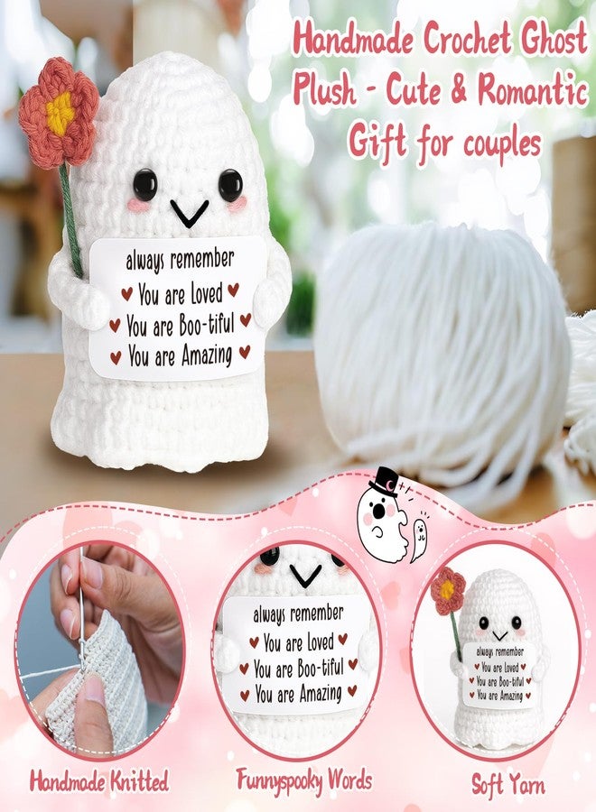 Frabaca Handmade Crochet Ghost Plush with Flower & Positive Affirmations,You are Loved Caring Gift for Valentine's, Birthday, Halloween, Uplifting Present for Her, Him, Friends, Self - Care - Image 3