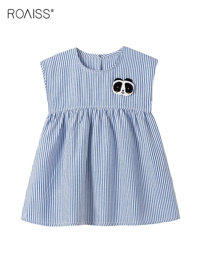 roaiss Girl's Summer Dress with Adorable Patterns, Cotton Striped Sleeveless Dress, Casual Stylish Sundress for Little Girls, Suitable for Daily Wear or Any Occasion  - Image 1