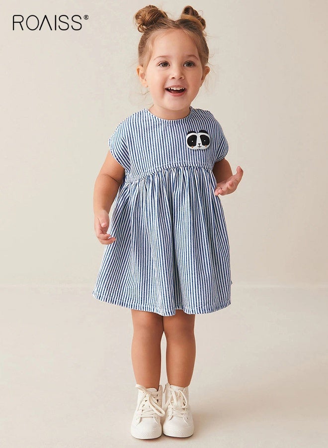 roaiss Girl's Summer Dress with Adorable Patterns, Cotton Striped Sleeveless Dress, Casual Stylish Sundress for Little Girls, Suitable for Daily Wear or Any Occasion  - Image 4