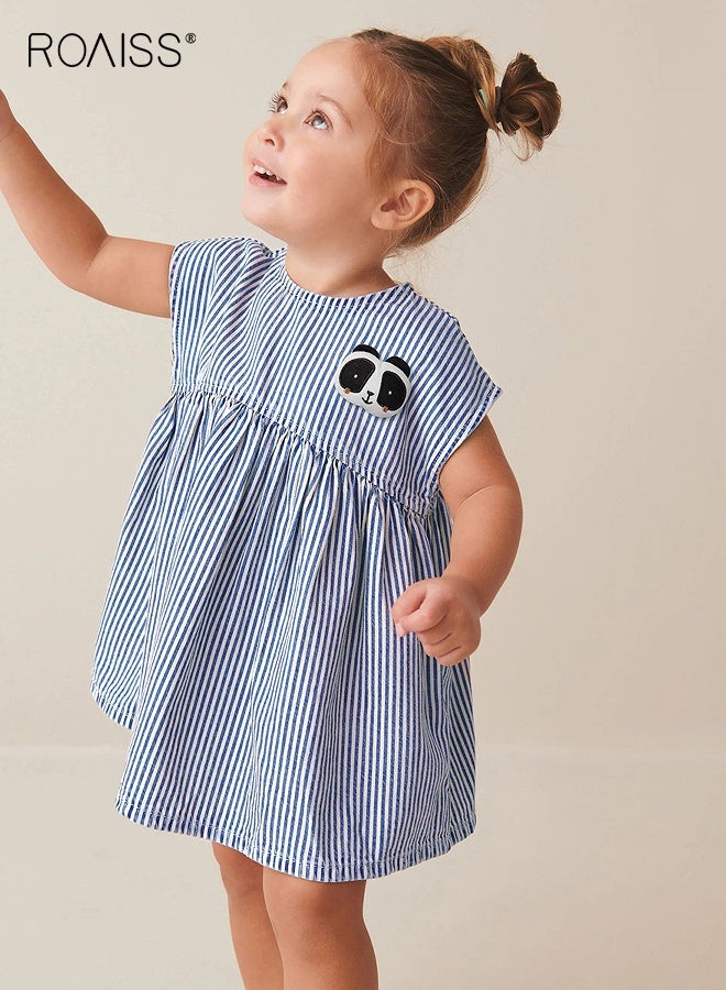 roaiss Girl's Summer Dress with Adorable Patterns, Cotton Striped Sleeveless Dress, Casual Stylish Sundress for Little Girls, Suitable for Daily Wear or Any Occasion  - Image 2