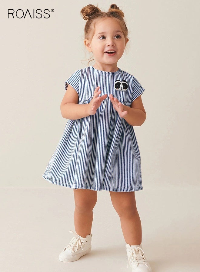 roaiss Girl's Summer Dress with Adorable Patterns, Cotton Striped Sleeveless Dress, Casual Stylish Sundress for Little Girls, Suitable for Daily Wear or Any Occasion - Image 1