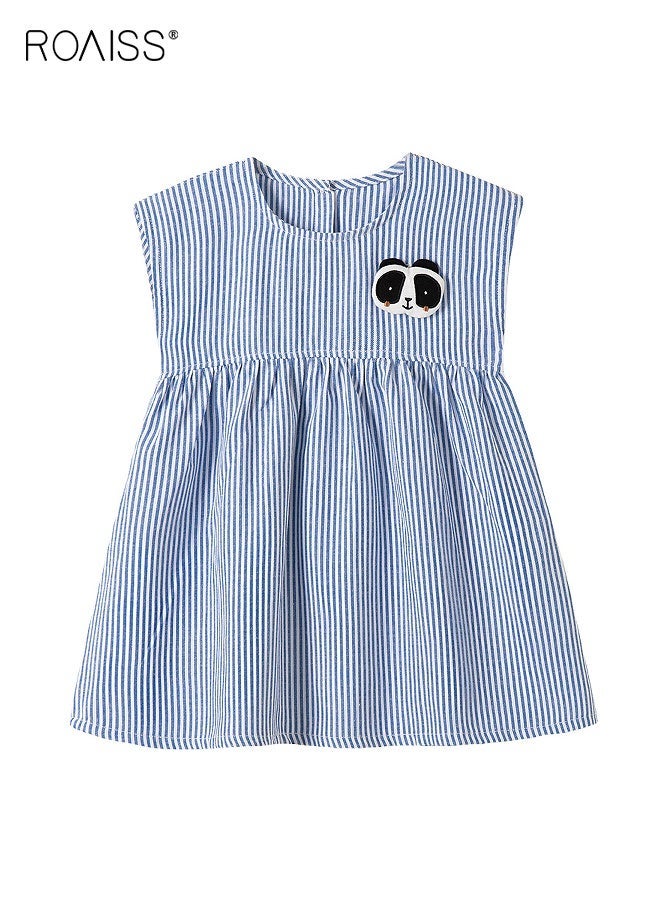 roaiss Girl's Summer Dress with Adorable Patterns, Cotton Striped Sleeveless Dress, Casual Stylish Sundress for Little Girls, Suitable for Daily Wear or Any Occasion - Image 2