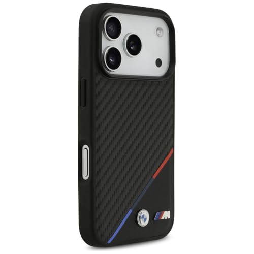 CG MOBILE حافظة حماية CG MOBILE BMW [مرخصة رسمياً] مصممة لجهاز iPhone 17 Pro | متوافقة مع Mag-Safe | مجموعة M | حافظة جلدية PU كربونية مع خطوط ثلاثية الألوان وشعارات معدنية - أسود - Image 4