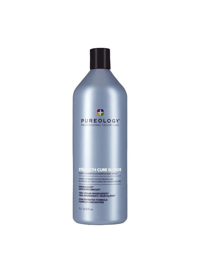 PUREOLOGY Strength Cure Blonde Purple Shampoo for Blonde & Lightened Color-Treated Hair, 33.8 Fl Oz - Image 1