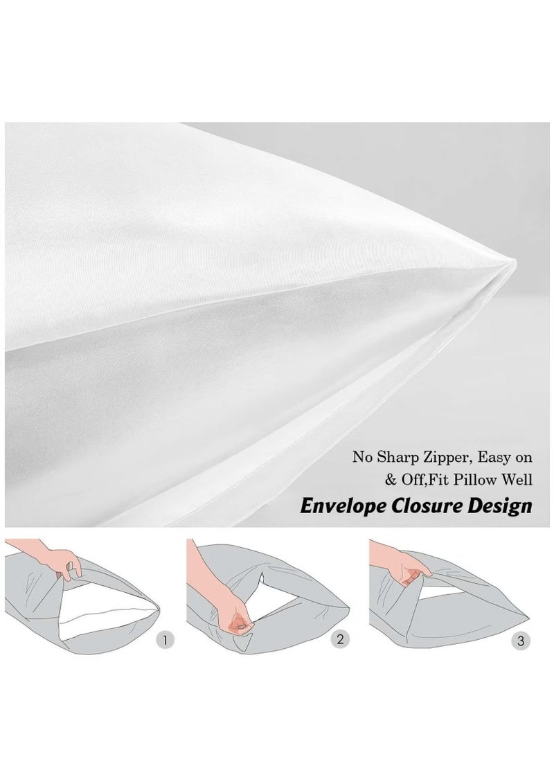 Bukela 2-Piece Simple Solid Colour Silk Satin Pillow Case with Envelope Closure for Hair and Skin White 51x76/51x102cm  - Image 3