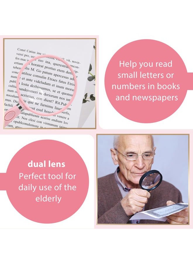 Feosky Handheld Reading Magnifier, 10X 30X Magnifier, 75mm Shatterproof Lens, Rubbery with Non-Slip Soft Handle for Seniors Reading and Kids Nature Exploration, Insect and Hobby Observation (Pink) - Image 3