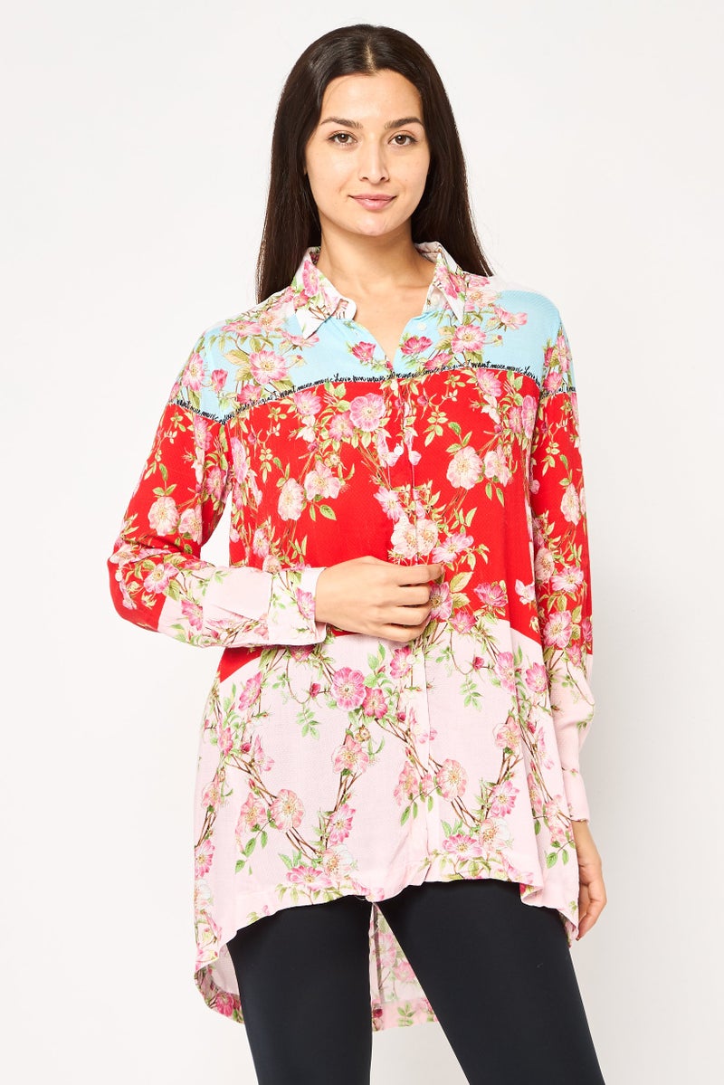 DESIGUAL Women Regular Fit Long Sleeve Floral Pattern Casual Shirt, Multicolor - Image 1