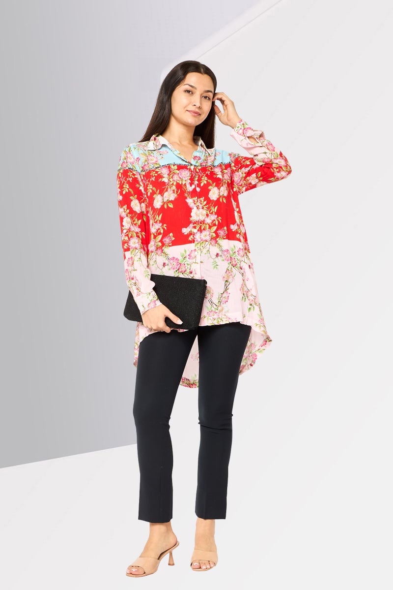 DESIGUAL Women Regular Fit Long Sleeve Floral Pattern Casual Shirt, Multicolor - Image 4