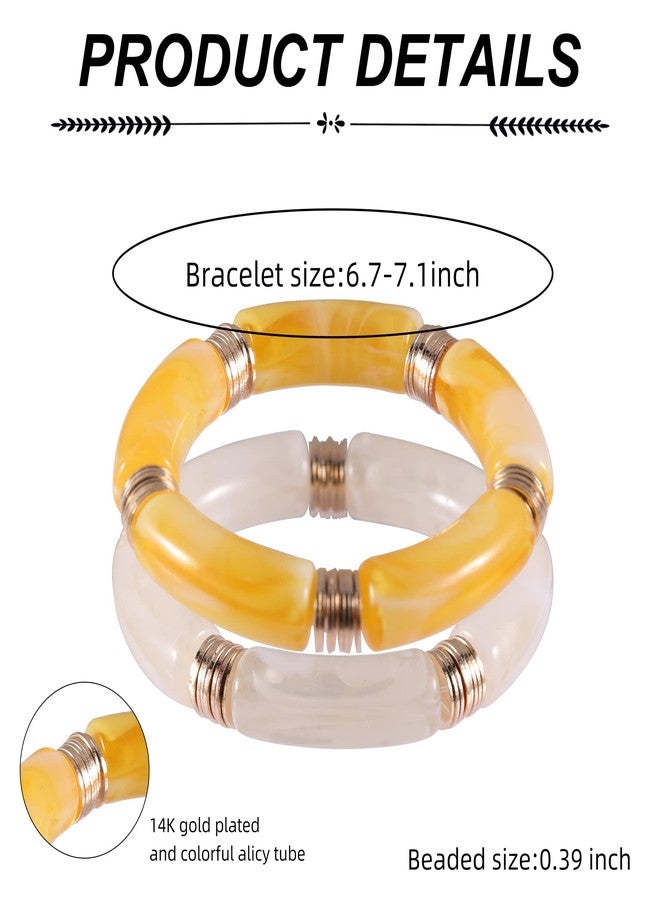 PIPITREE Bamboo Tube Bangles Bracelet For Women ，Chunky Curved Stacking Clear Acrylic Colorful Beads Stretchable Gold Bracelets Friendship Summer Beach Jewelry - Image 2