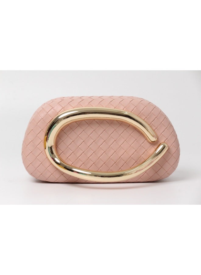 European And American Embossed Woven Snake Pattern Party Party Wedding Dinner Bag Hand-held Small Bag Retro Gold Crossbody Women's Bag-Colour:Braided Lotus Color  - Image 1