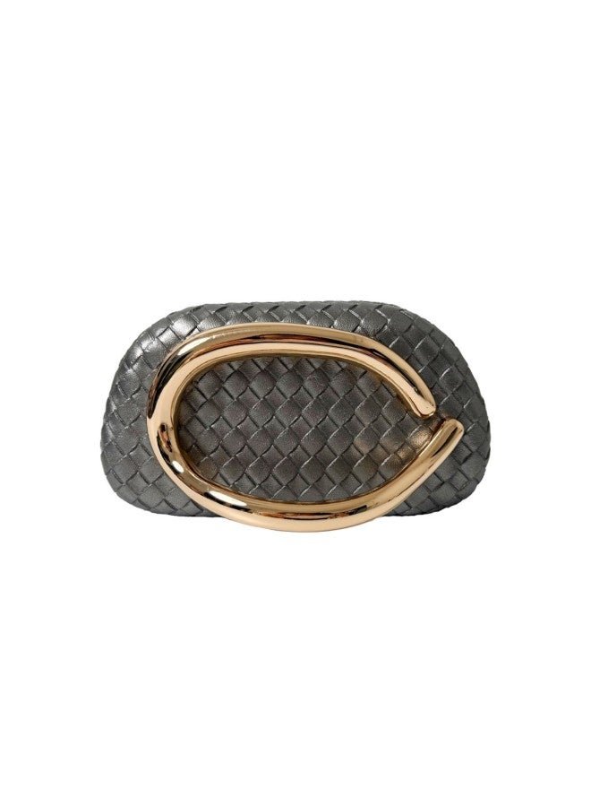 European And American Embossed Woven Snake Pattern Party Party Wedding Dinner Bag Hand-held Small Bag Retro Gold Crossbody Women's Bag-Colour:Braided Lotus Color  - Image 4